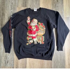 Hanes Her Way Sweatshirt Women XXL Black Santa Christmas Vintage Made in USA